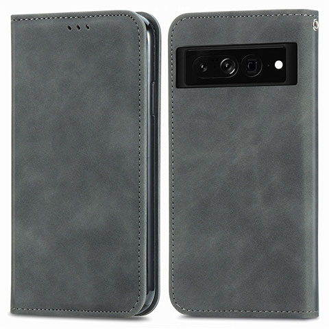 Funda de Cuero Cartera con Soporte Carcasa S04D para Google Pixel 7 Pro 5G Gris