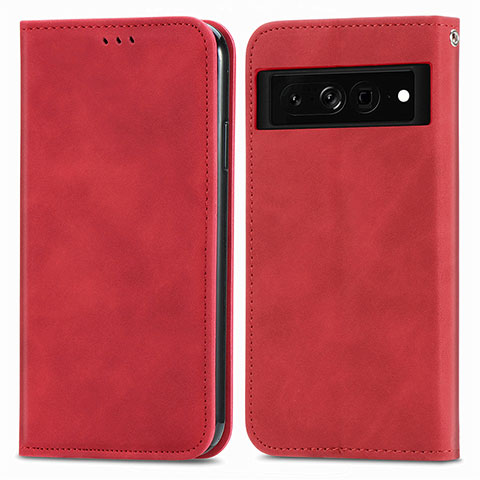 Funda de Cuero Cartera con Soporte Carcasa S04D para Google Pixel 7 Pro 5G Rojo