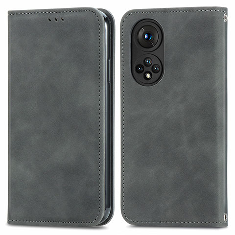 Funda de Cuero Cartera con Soporte Carcasa S04D para Huawei Honor 50 5G Gris