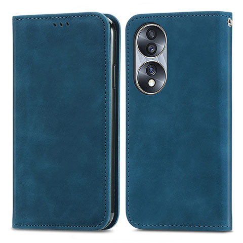 Funda de Cuero Cartera con Soporte Carcasa S04D para Huawei Honor 70 5G Azul