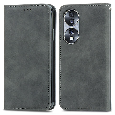 Funda de Cuero Cartera con Soporte Carcasa S04D para Huawei Honor 70 5G Gris