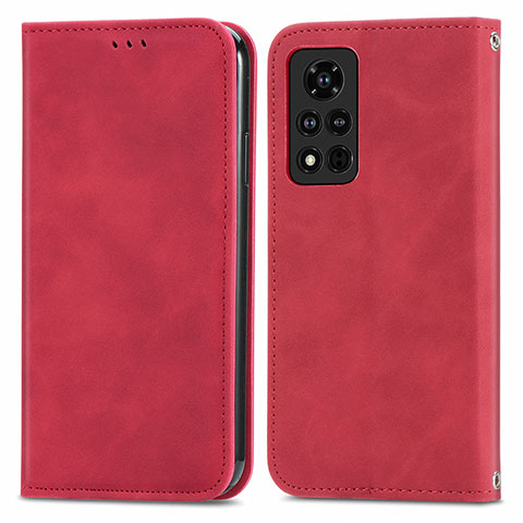 Funda de Cuero Cartera con Soporte Carcasa S04D para Huawei Honor V40 5G Rojo