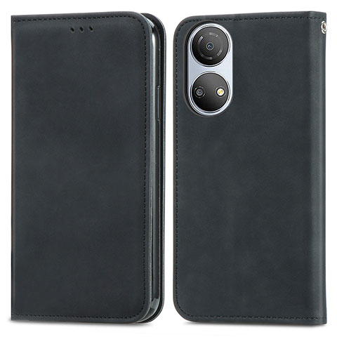 Funda de Cuero Cartera con Soporte Carcasa S04D para Huawei Honor X7 Negro