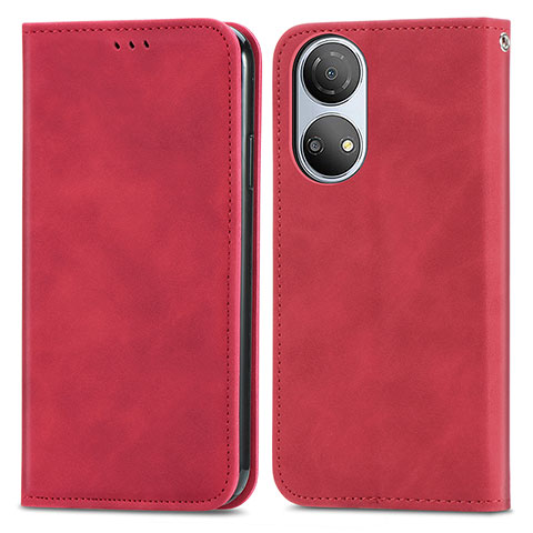 Funda de Cuero Cartera con Soporte Carcasa S04D para Huawei Honor X7 Rojo