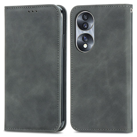 Funda de Cuero Cartera con Soporte Carcasa S04D para Huawei Honor X7b Gris