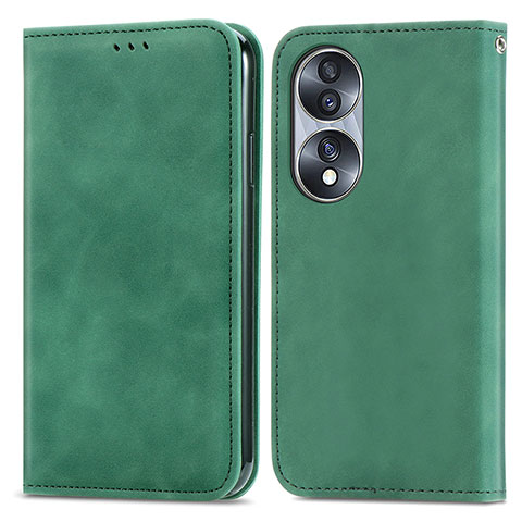 Funda de Cuero Cartera con Soporte Carcasa S04D para Huawei Honor X7b Verde