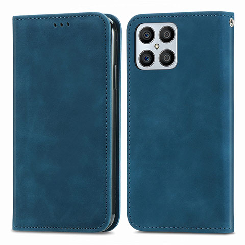 Funda de Cuero Cartera con Soporte Carcasa S04D para Huawei Honor X8 4G Azul