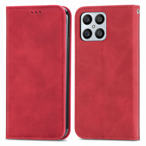 Funda de Cuero Cartera con Soporte Carcasa S04D para Huawei Honor X8 4G Rojo