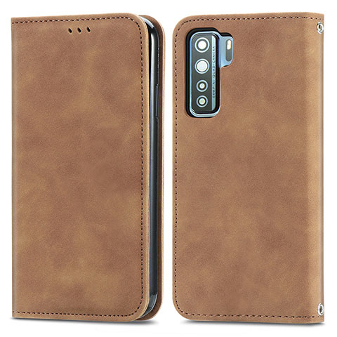 Funda de Cuero Cartera con Soporte Carcasa S04D para Huawei Nova 7 SE 5G Marron