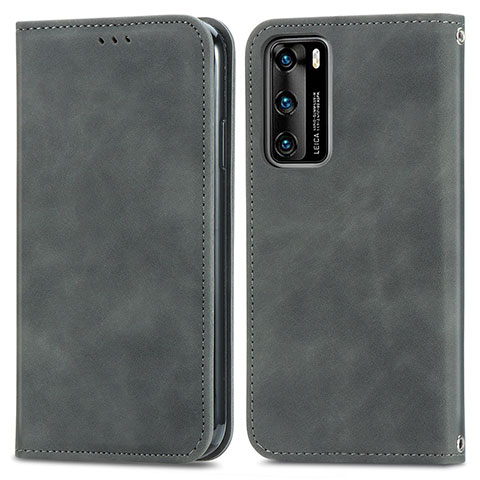 Funda de Cuero Cartera con Soporte Carcasa S04D para Huawei P40 Gris