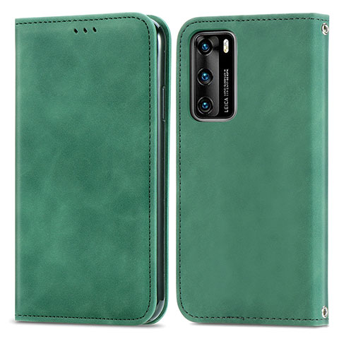 Funda de Cuero Cartera con Soporte Carcasa S04D para Huawei P40 Verde