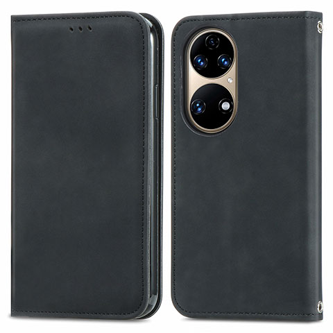 Funda de Cuero Cartera con Soporte Carcasa S04D para Huawei P50 Negro