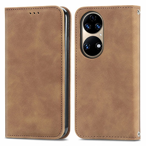 Funda de Cuero Cartera con Soporte Carcasa S04D para Huawei P50 Pro Marron