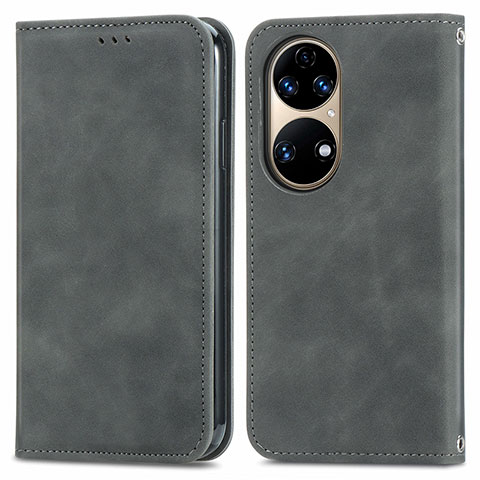 Funda de Cuero Cartera con Soporte Carcasa S04D para Huawei P50e Gris