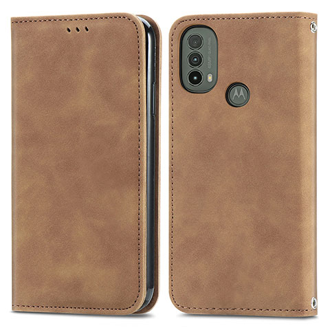 Funda de Cuero Cartera con Soporte Carcasa S04D para Motorola Moto E20 Marron