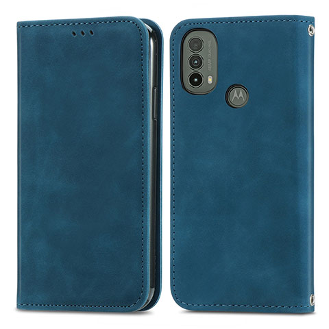 Funda de Cuero Cartera con Soporte Carcasa S04D para Motorola Moto E30 Azul