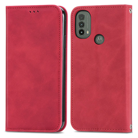 Funda de Cuero Cartera con Soporte Carcasa S04D para Motorola Moto E40 Rojo