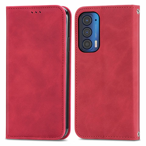 Funda de Cuero Cartera con Soporte Carcasa S04D para Motorola Moto Edge (2021) 5G Rojo