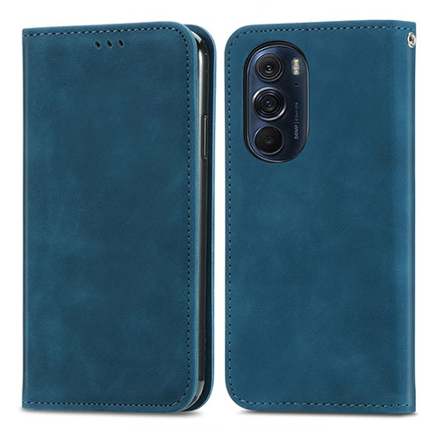 Funda de Cuero Cartera con Soporte Carcasa S04D para Motorola Moto Edge 30 Pro 5G Azul