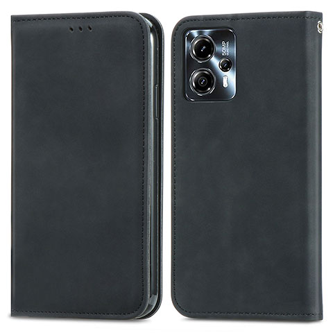 Funda de Cuero Cartera con Soporte Carcasa S04D para Motorola Moto G13 Negro