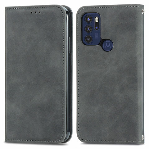 Funda de Cuero Cartera con Soporte Carcasa S04D para Motorola Moto G60s Gris