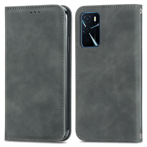 Funda de Cuero Cartera con Soporte Carcasa S04D para Oppo A16 Gris