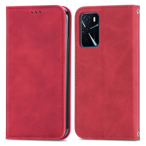 Funda de Cuero Cartera con Soporte Carcasa S04D para Oppo A16 Rojo