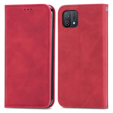 Funda de Cuero Cartera con Soporte Carcasa S04D para Oppo A16e Rojo