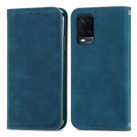 Funda de Cuero Cartera con Soporte Carcasa S04D para Oppo A54 4G Azul