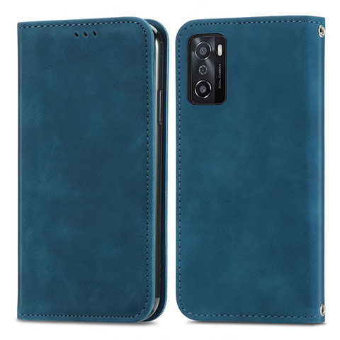 Funda de Cuero Cartera con Soporte Carcasa S04D para Oppo A55S 5G Azul