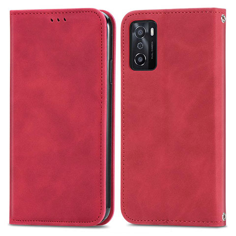 Funda de Cuero Cartera con Soporte Carcasa S04D para Oppo A55S 5G Rojo