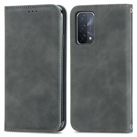 Funda de Cuero Cartera con Soporte Carcasa S04D para Oppo A74 5G Gris