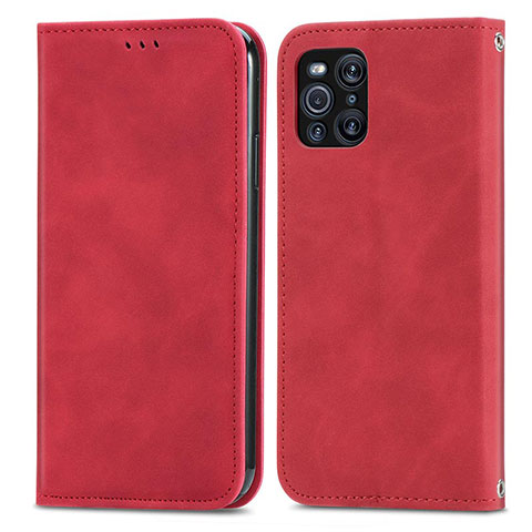 Funda de Cuero Cartera con Soporte Carcasa S04D para Oppo Find X3 5G Rojo