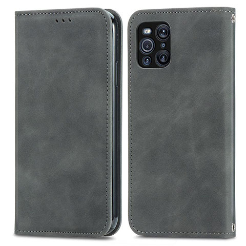 Funda de Cuero Cartera con Soporte Carcasa S04D para Oppo Find X3 Pro 5G Gris