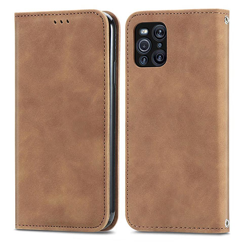 Funda de Cuero Cartera con Soporte Carcasa S04D para Oppo Find X3 Pro 5G Marron