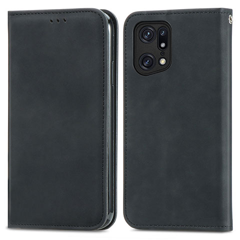 Funda de Cuero Cartera con Soporte Carcasa S04D para Oppo Find X5 5G Negro