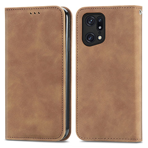 Funda de Cuero Cartera con Soporte Carcasa S04D para Oppo Find X5 Pro 5G Marron