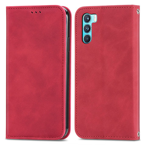 Funda de Cuero Cartera con Soporte Carcasa S04D para Oppo K9 Pro 5G Rojo