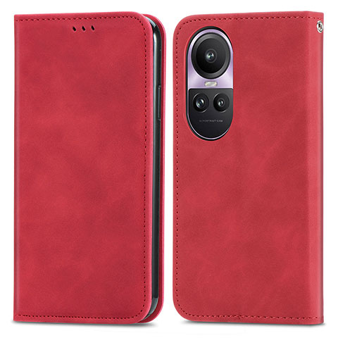 Funda de Cuero Cartera con Soporte Carcasa S04D para Oppo Reno10 5G Rojo