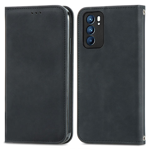 Funda de Cuero Cartera con Soporte Carcasa S04D para Oppo Reno6 5G Negro