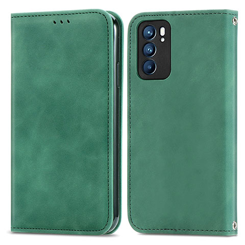 Funda de Cuero Cartera con Soporte Carcasa S04D para Oppo Reno6 5G Verde