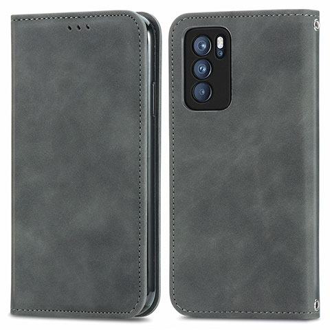 Funda de Cuero Cartera con Soporte Carcasa S04D para Oppo Reno6 Pro 5G India Gris