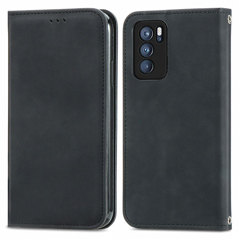 Funda de Cuero Cartera con Soporte Carcasa S04D para Oppo Reno6 Pro 5G India Negro