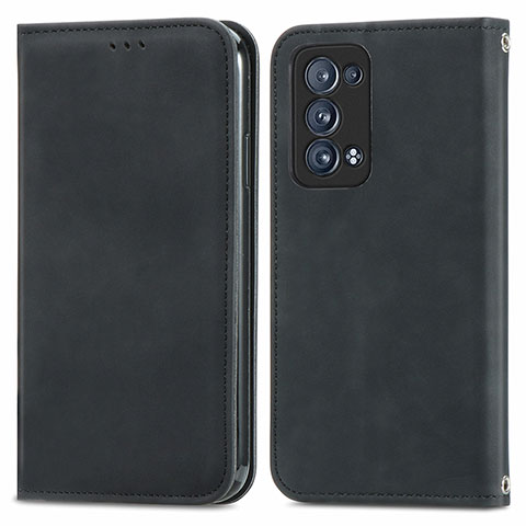 Funda de Cuero Cartera con Soporte Carcasa S04D para Oppo Reno6 Pro 5G Negro