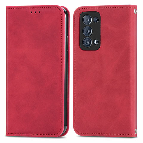 Funda de Cuero Cartera con Soporte Carcasa S04D para Oppo Reno6 Pro 5G Rojo