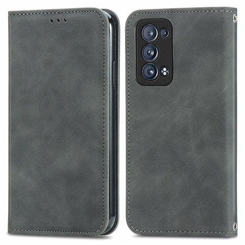 Funda de Cuero Cartera con Soporte Carcasa S04D para Oppo Reno6 Pro+ Plus 5G Gris