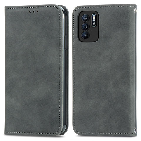 Funda de Cuero Cartera con Soporte Carcasa S04D para Oppo Reno6 Z 5G Gris