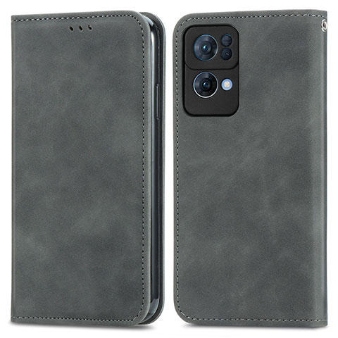 Funda de Cuero Cartera con Soporte Carcasa S04D para Oppo Reno7 Pro 5G Gris