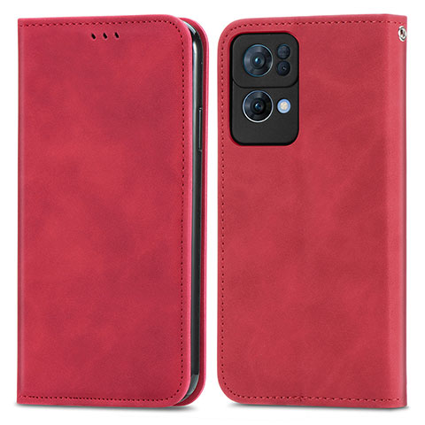 Funda de Cuero Cartera con Soporte Carcasa S04D para Oppo Reno7 Pro 5G Rojo