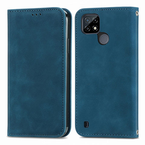 Funda de Cuero Cartera con Soporte Carcasa S04D para Realme C21Y Azul